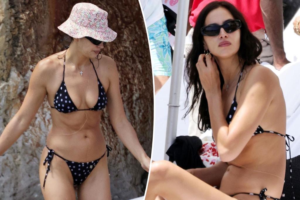 Irina Shayk wears trendy polka-dot bikini for summer beach day in Capri