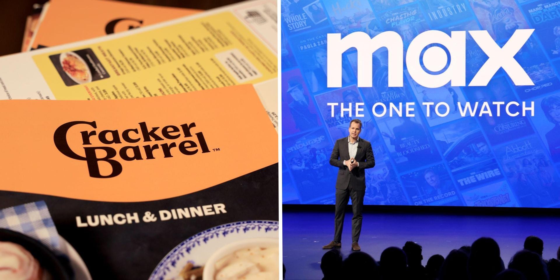 A composite image of Cracker Barrel's new logo and an announcement of Max programming