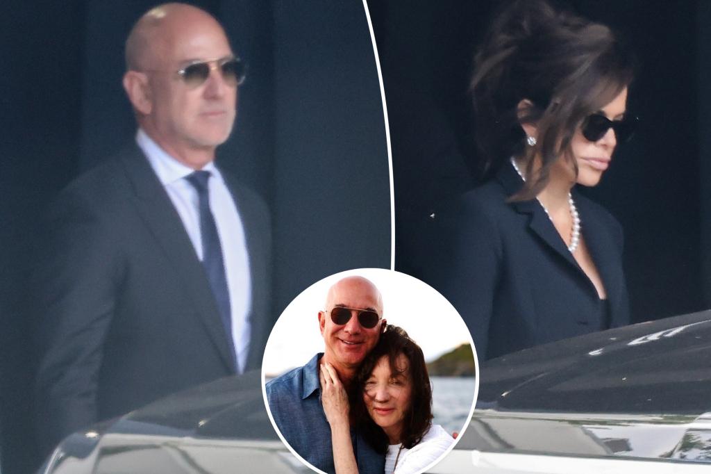 Jeff Bezos gets support from Lauren Sanchez as they arrive hand-in-hand at his mom’s funeral