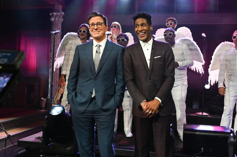 NEW YORK - JUNE 14: The Late Show with Stephen Colbert and musical guest guest Jon Batiste during Mondays June 14, 2021 show. (Photo by Scott Kowalchyk/CBS via Getty Images)