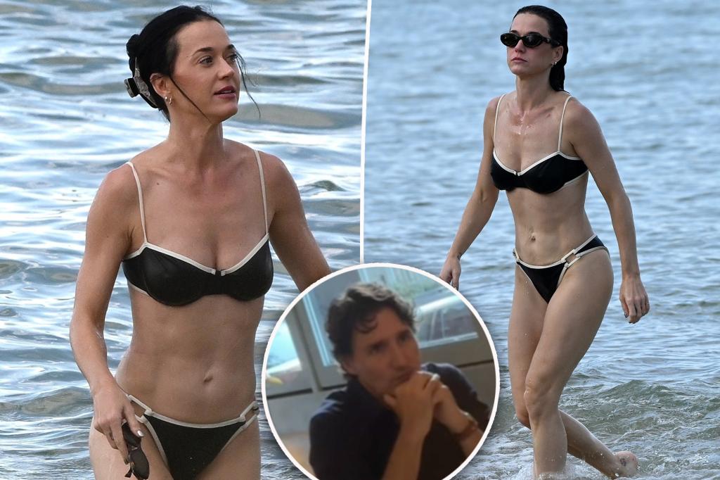 Katy Perry flaunts her chiseled abs in a black bikini after Justin Trudeau romance ‘cooled off’