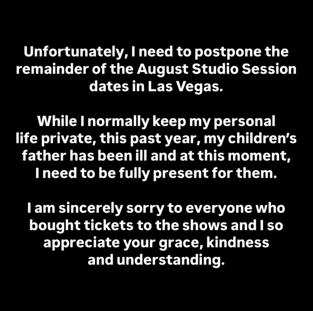 Clarkson revealed she was postponing her August dates in an Instagram post on Wednesday night.