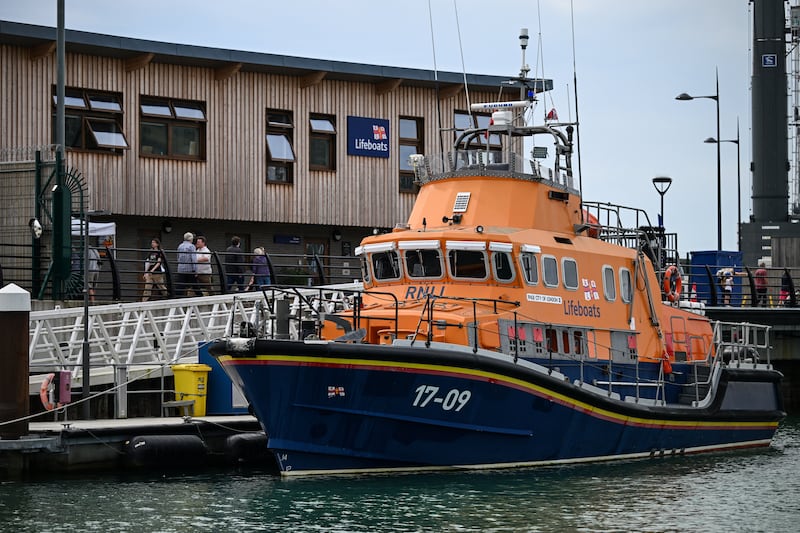 A lifeboat is docked outside the RNLI Dover Lifeboat station in Dover, Britain August 8, 2025. REUTERS/Chris J. Ratcliffe
