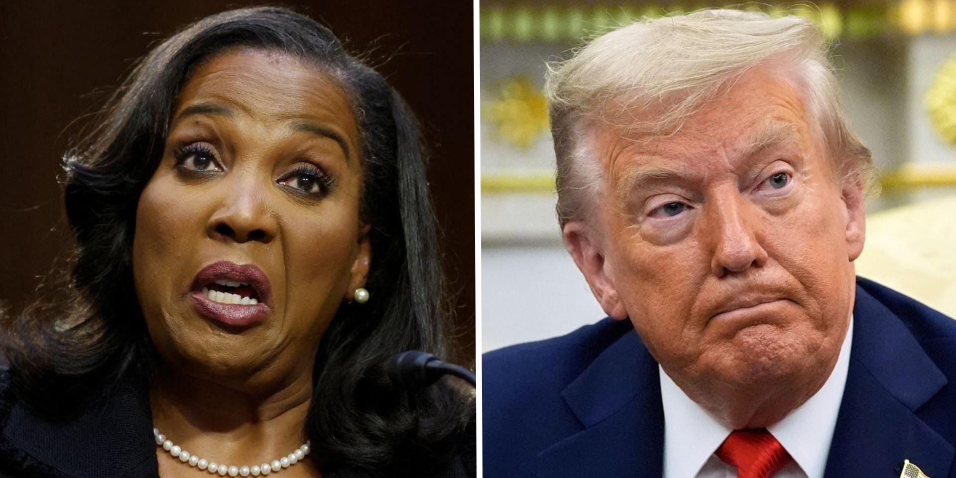 A composite image of Lisa Cook and Donald Trump