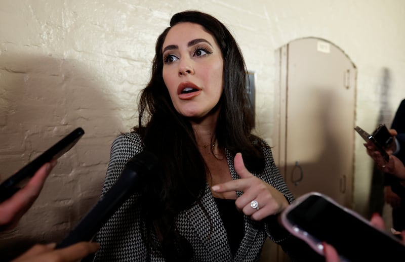 U.S. Rep. Anna Paulina Luna (R-FL) talks to reporters as Republicans in the U.S. House of Representatives hold a meeting to try to unite around a new speaker to lead their fractious and narrow majority at the U.S. Capitol in Washington, U.S., October 12, 2023. REUTERS/Evelyn Hockstein