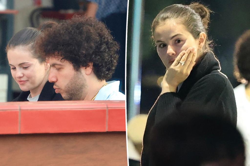 Makeup-free Selena Gomez steps out for dinner with fiancé Benny Blanco and friends in LA