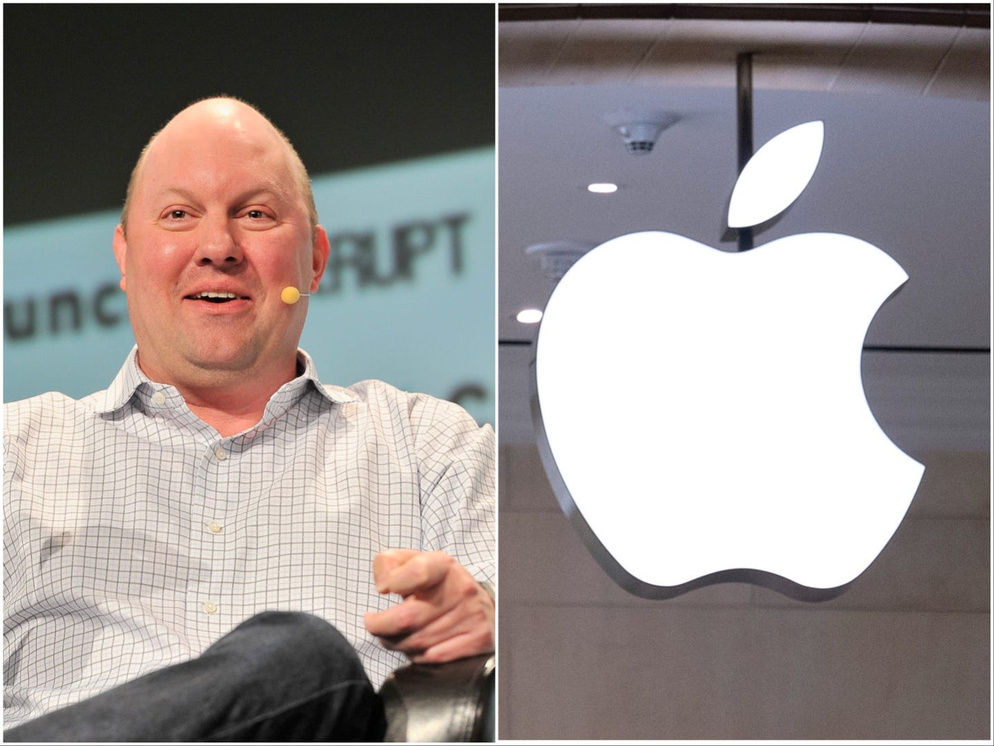 composite image of Marc Andreessen and the Apple logo