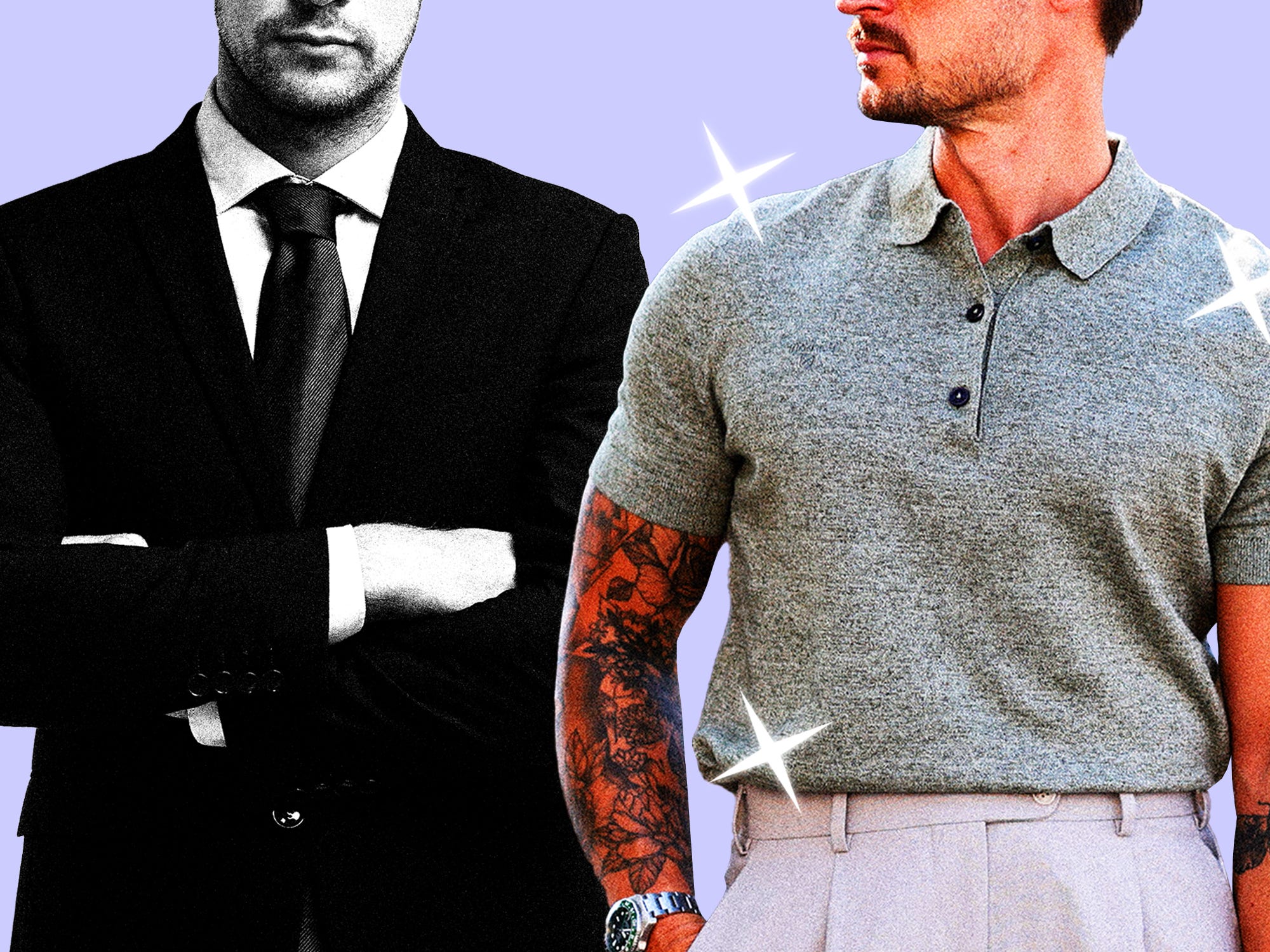 A businessman in a suit next to a man in a more modern workplace outfit