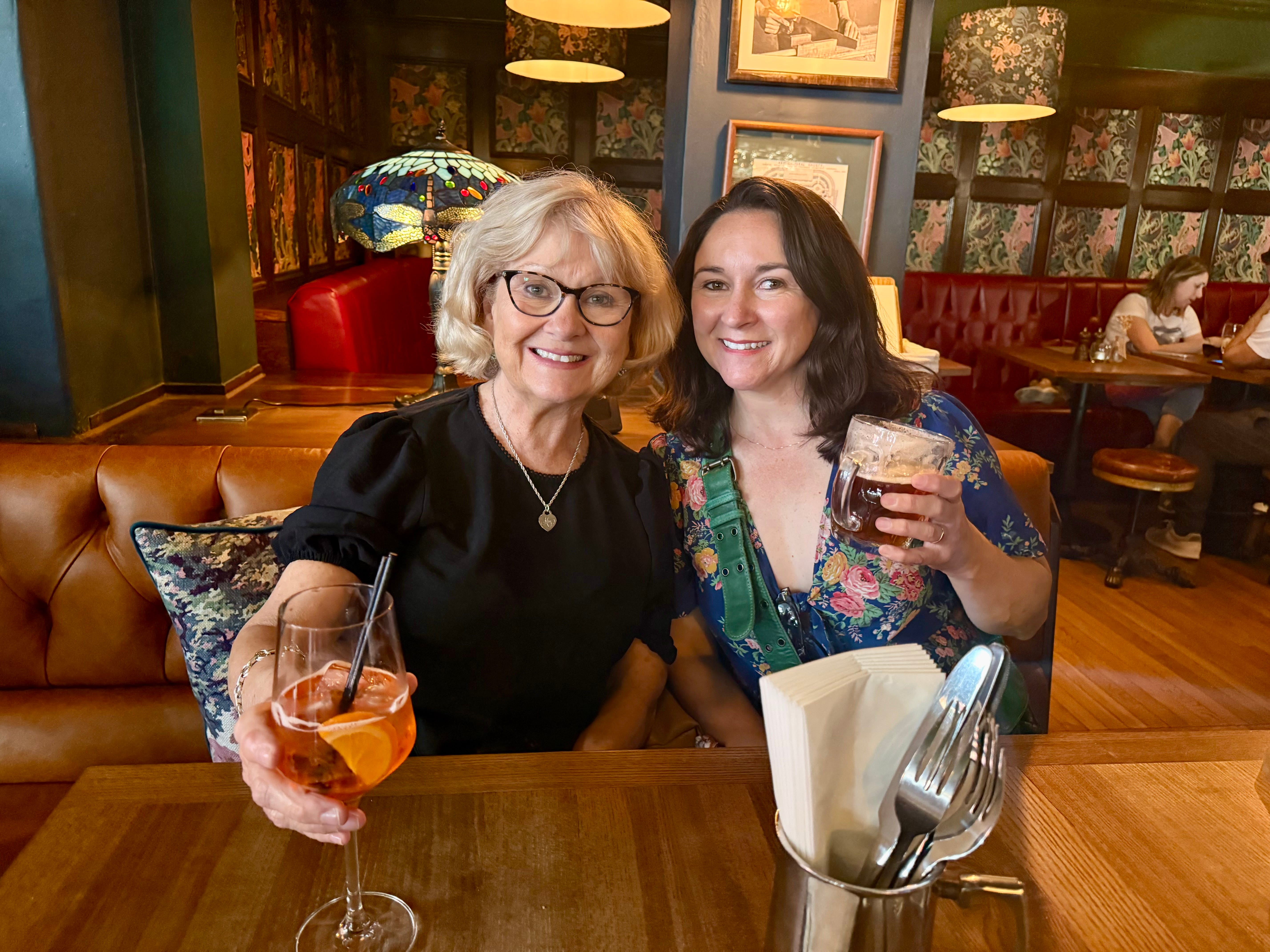 The author and her mom at a pub in London