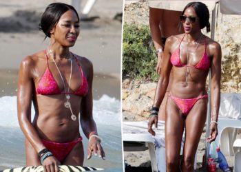 Naomi Campbell, 55, flaunts toned figure in tiny bikini while making a splash in Ibiza