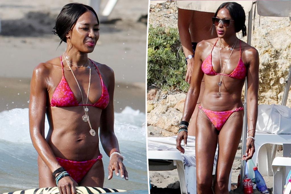 Naomi Campbell, 55, flaunts toned figure in tiny bikini while making a splash in Ibiza