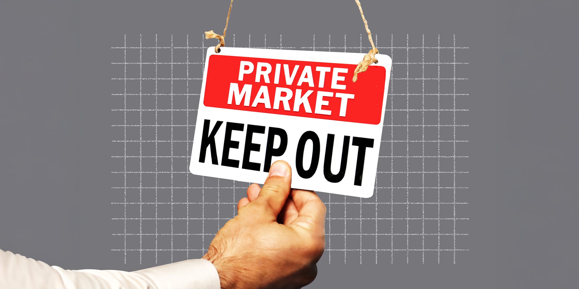 Hand holding a sign that says "Private Market Keep Out"