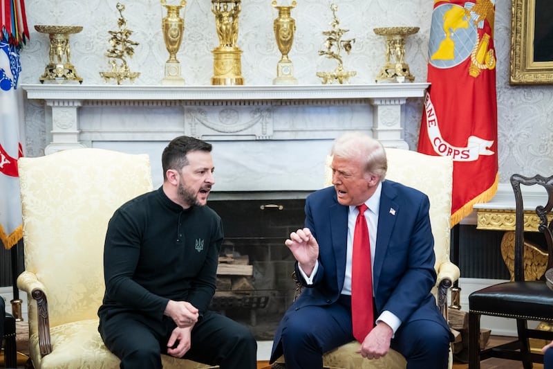 President Donald Trump clashes with Ukrainian President Volodymyr Zelenskyy during a meeting in the White House on February 28, 2025 in Washington, D.C.