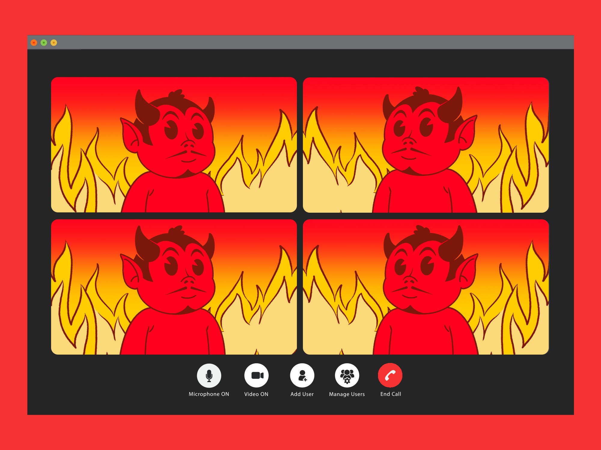 A zoom meeting with four demons