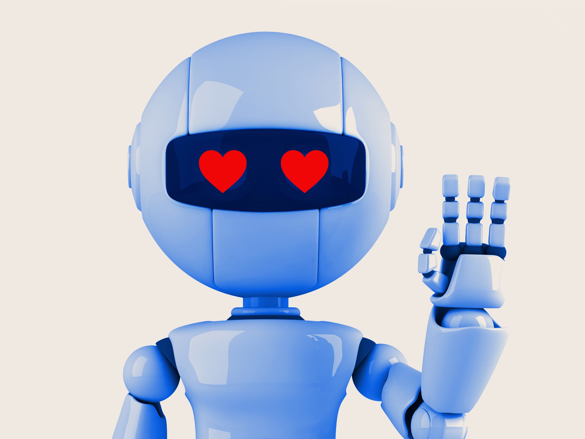 A robot with hearts for eyes