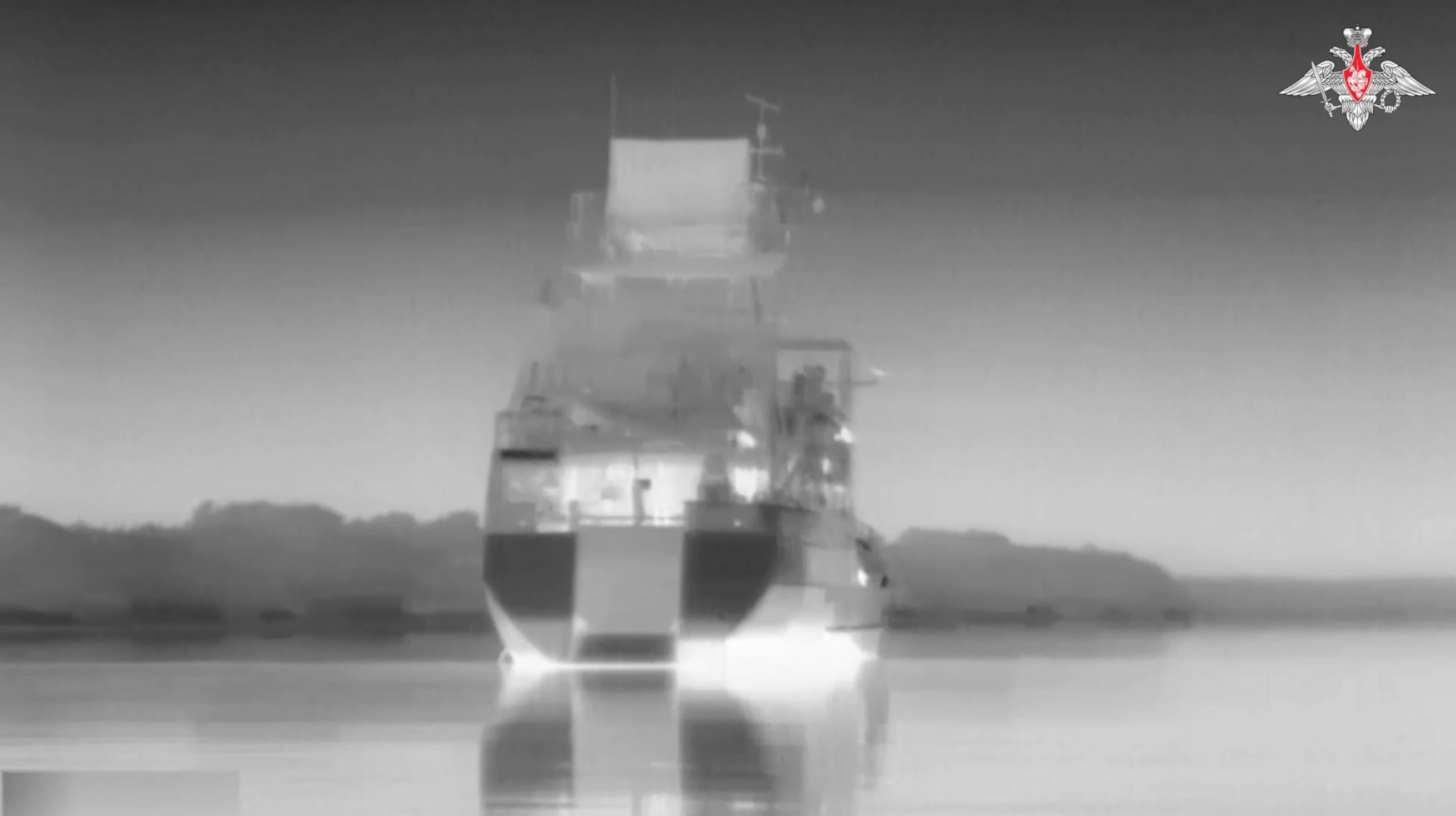 A Russian naval drone approaches a Ukrainian reconnaissance ship.