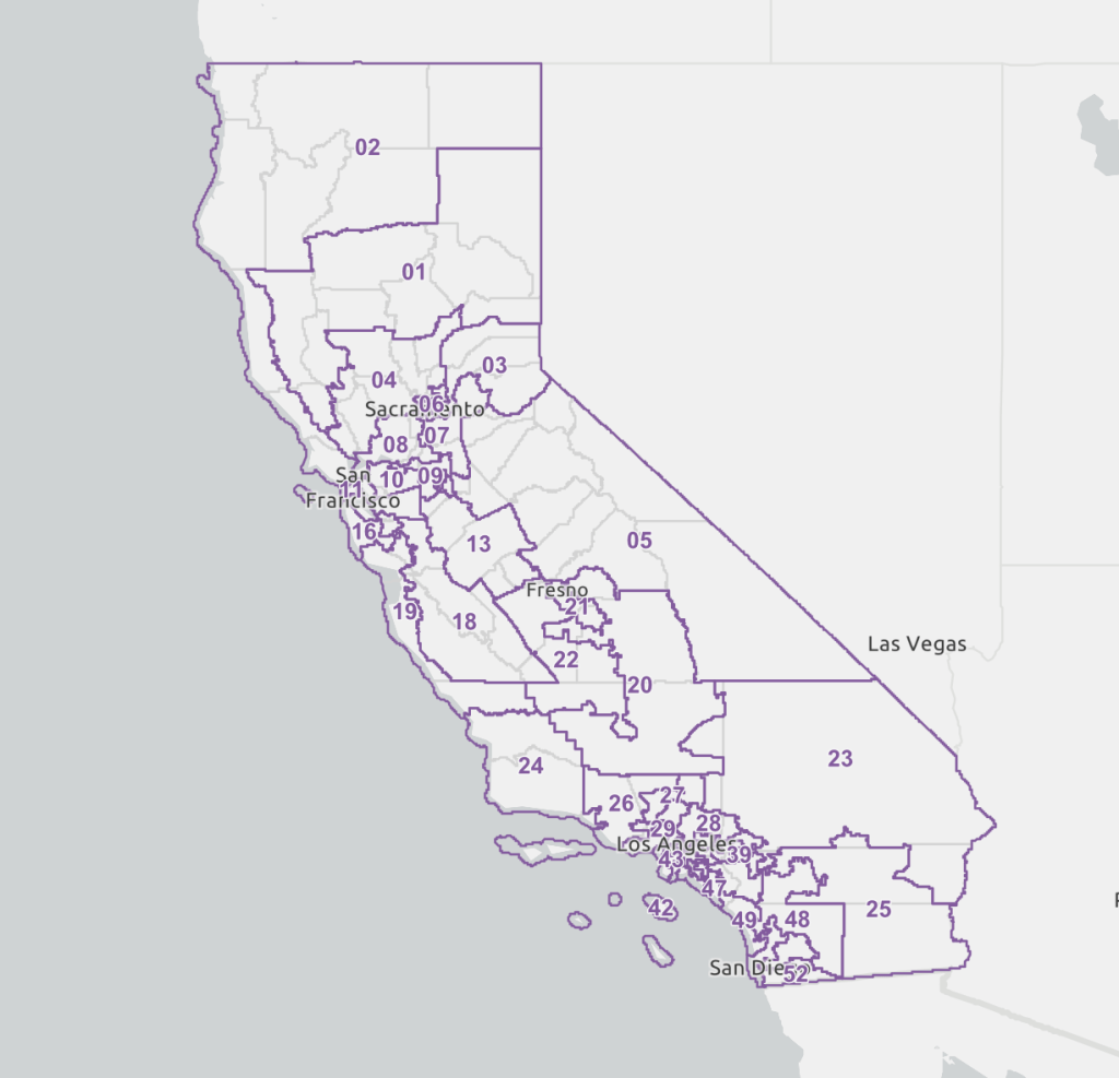The proposed Congressional district map of California.