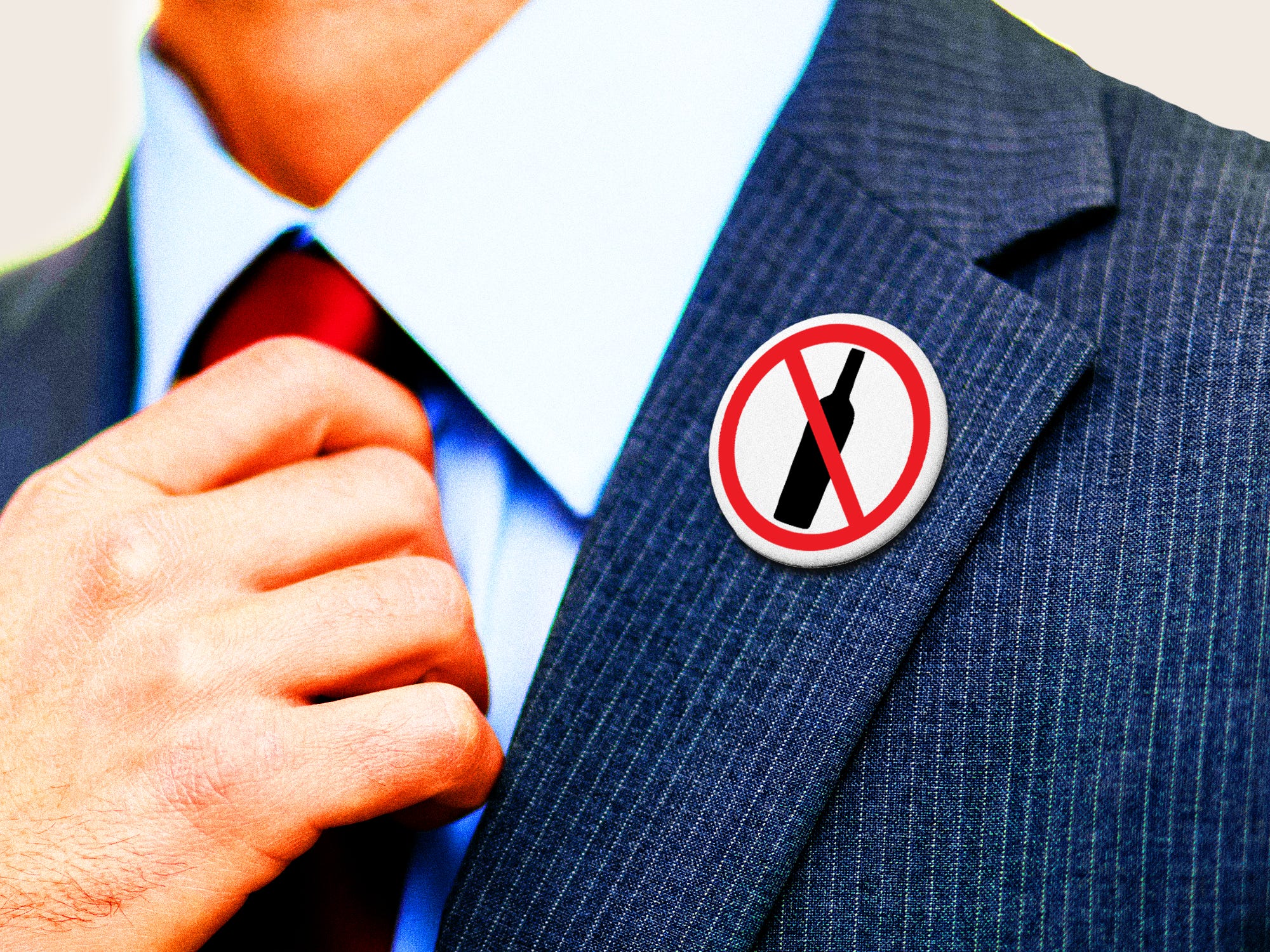 Businessman wearing a "no alcohol" pin