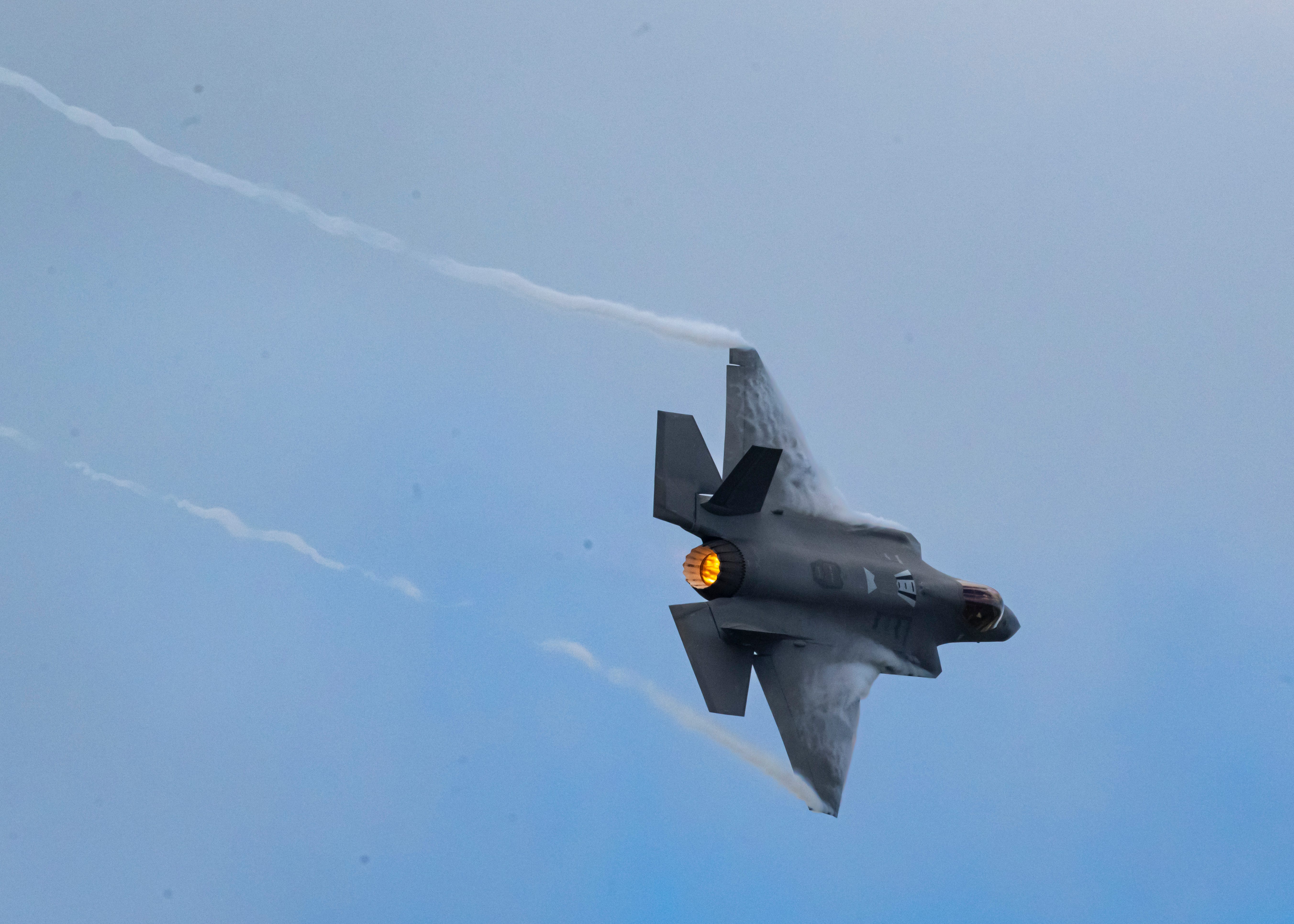 A US F-35 flies over Jacksonville Naval Air Station in Florida in October 2024.
