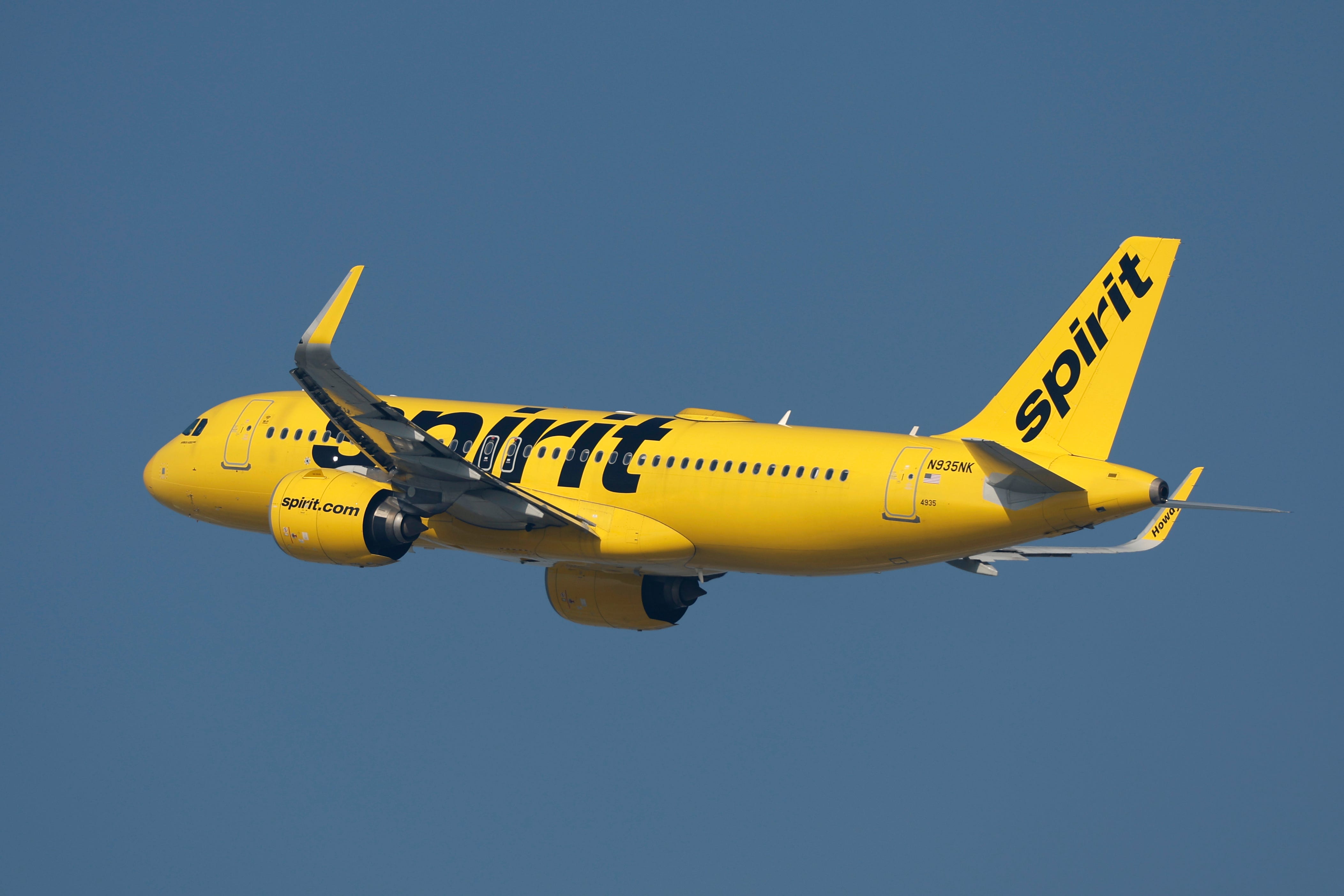 A Spirit Airlines Airbus A320-271N aircraft departs Los Angeles International Airport (LAX)