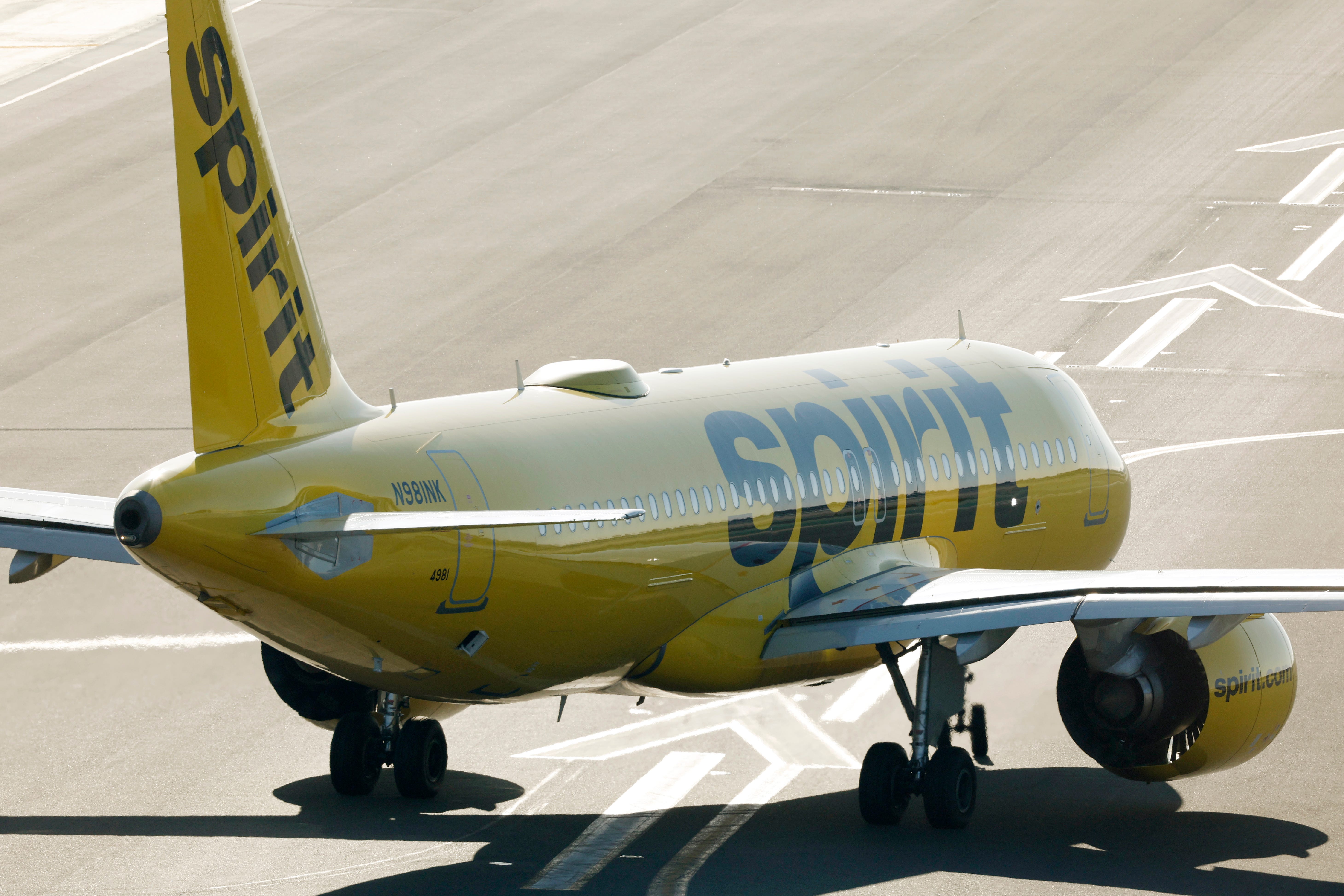 A Spirit Airlines Airbus A320 airplane taxis at San Diego International Airport before departing for Las Vegas on May 9, 2025 in San Diego, California