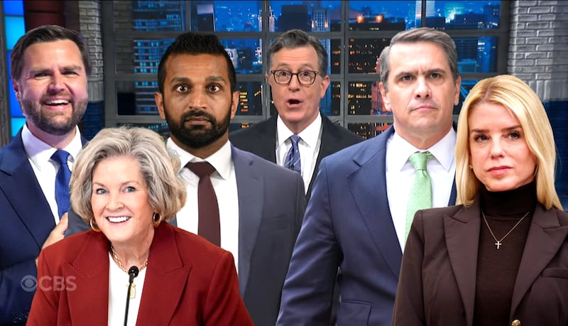 The Late Show with Stephen Colbert, Colbert standing alongside multiple Trump administration officials