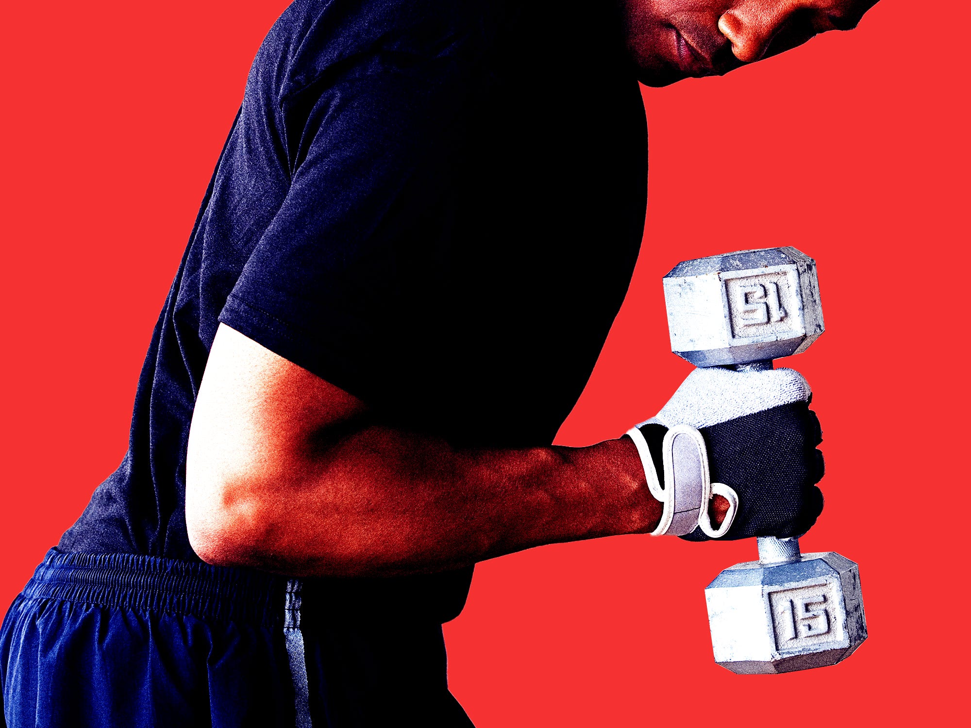 Treated photo of a man curling a dumbell