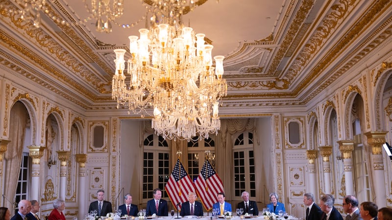 PALM BEACH, FLORIDA - JANUARY 09: US President-elect Donald Trump (C) meets with Republican governors at the Mar-a-Lago Club on January 09, 2025 in Palm Beach, Florida. Trump will be sworn in as the 47th president of the United States on January 20, making him the only president other than Grover Cleveland to serve two non-consecutive terms in office.