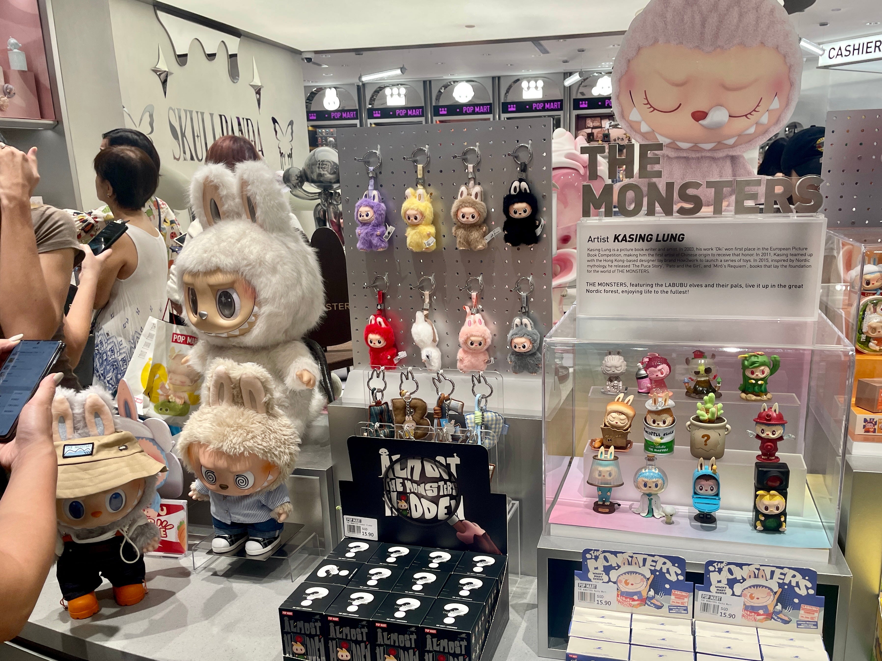 Mini Labubus on display at a Pop Mart store in Singapore.