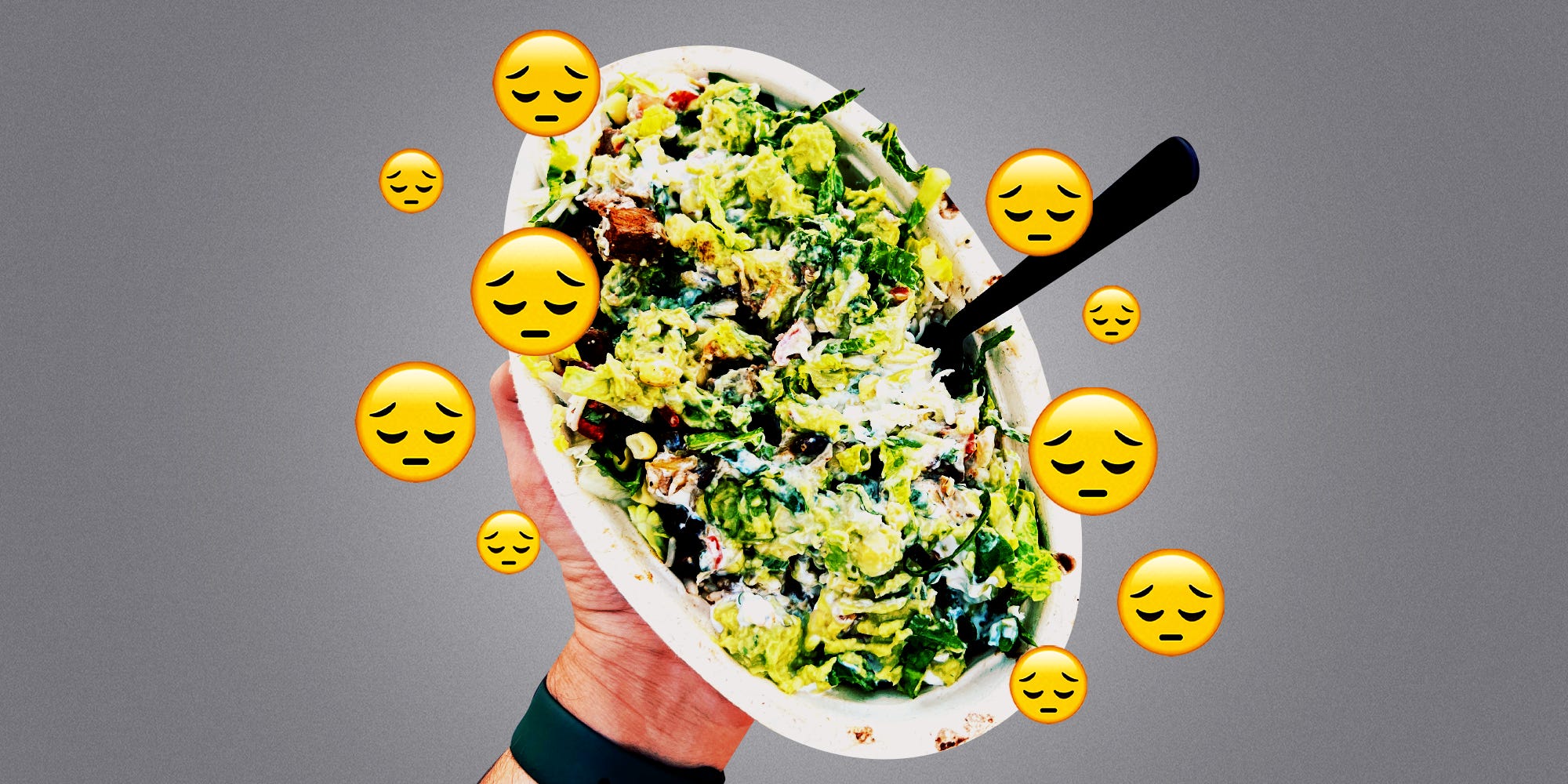 Chipotle Bowl surrounded by smiley face emojis.