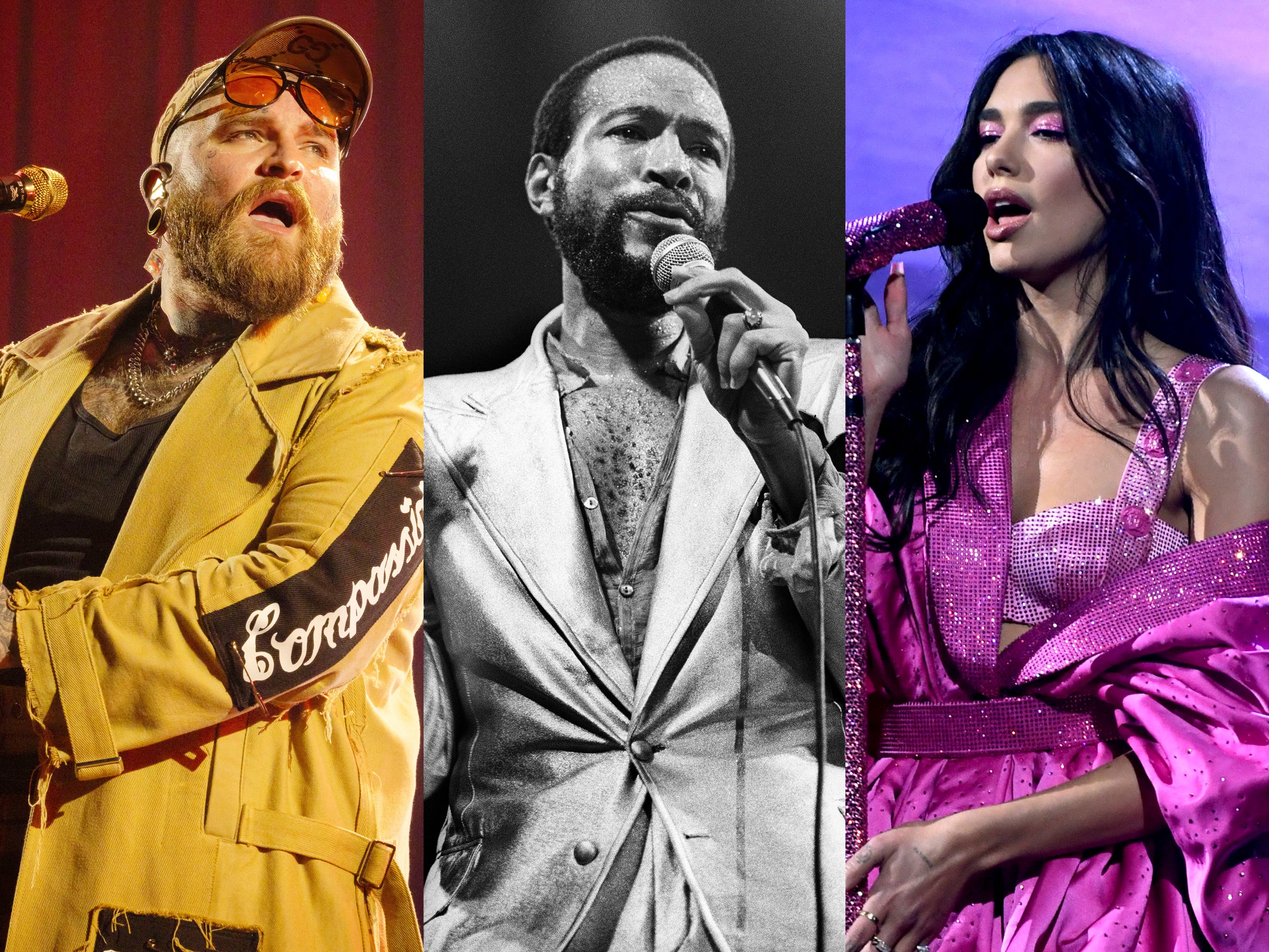 Teddy Swims, Marvin Gaye, and Dua Lipa.