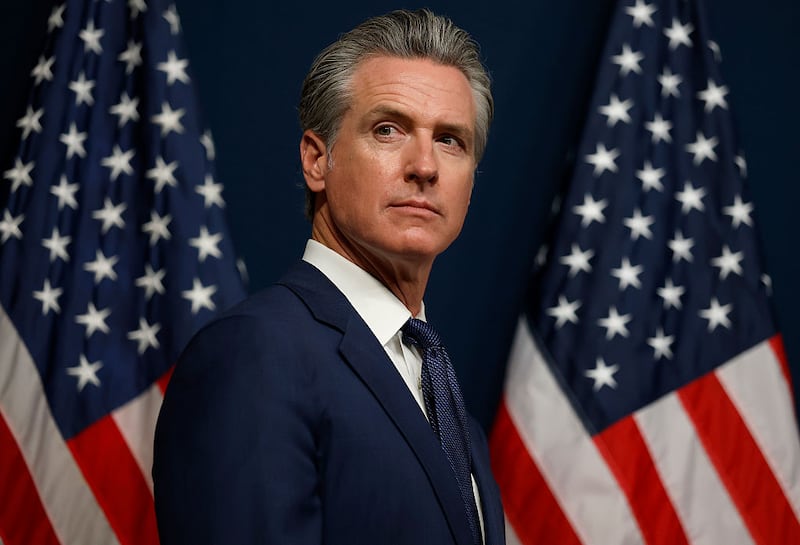 SACRAMENTO, CALIFORNIA - AUGUST 21: California Gov. Gavin Newsom looks on during a bill signing event related to redrawing the state’s congressional maps on August 21, 2025 in Sacramento, California. In a move to counter Texas House Republicans’ plan to redraw the state’s congressional maps ahead of the 2026 midterm elections, California Democrats took up a proposed constitutional amendment to temporarily redraw their own congressional maps, potentially creating five additional U.S. House seats for their party. (Photo by Justin Sullivan/Getty Images)