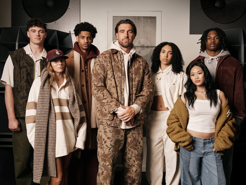 Travis Kelce promotes American Eagle clothing line collaboration with his company Tru Colors.