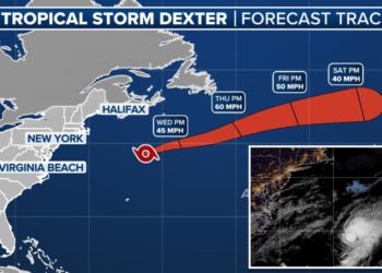 Tropical Storm Dexter weakens off East Coast but could restrengthen as it pulls away from US