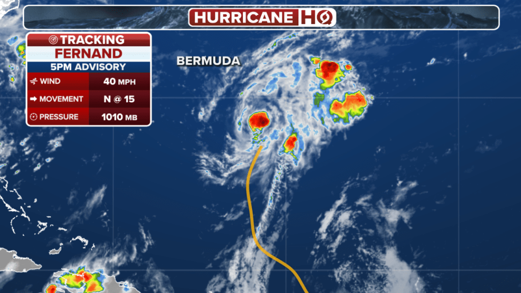 Tropical Storm Fernand formed in the Atlantic Ocean southeast of Bermuda on Aug. 23, 2025.