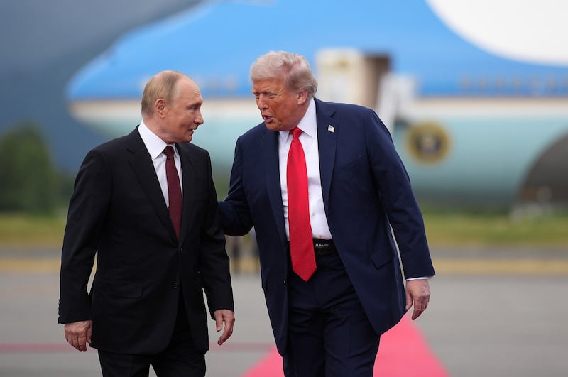 President Donald Trump gave Russian President Vladimir Putin a warm welcome as they arrived at Joint Base Elmendorf-Richardson on August 15, 2025 in Anchorage, Alaska.