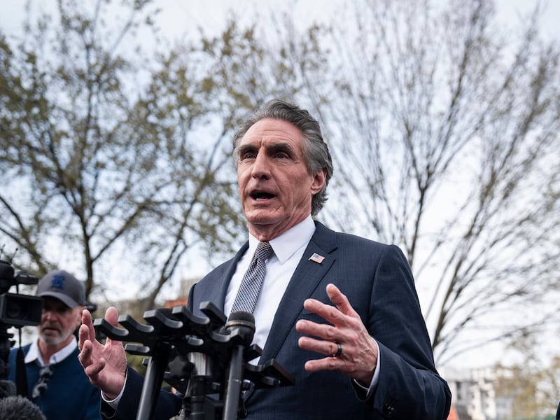 Washington, DC - March 19 : Interior Secretary Doug Burgum and Energy Secretary Chris Wright speak to reporters outside the West Wing at the White House on Wednesday, March 19, 2025 in Washington, DC. (Photo by Jabin Botsford/The Washington Post via Getty Images)