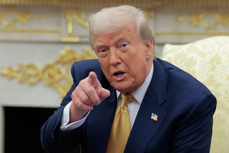 President Donald Trump calls on a reporter during a meeting with Philippine President Ferdinand Marcos Jr. in the Oval Office at the White House on July 22, 2025 in Washington, DC. Trump and Marcos are expected to discuss trade tariffs, increasing security cooperation in the face of China’s growing maritime power in the West Philippine Sea and other topics.