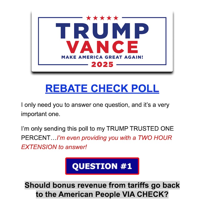 Trump fundraising email.