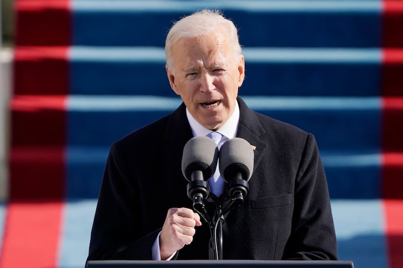 WASHINGTON, DC - JANUARY 20: President Joe Biden speaks during the the 59th inaugural ceremony on the West Front of the U.S. Capitol on January 20, 2021 in Washington, DC.  During today's inauguration ceremony Joe Biden becomes the 46th president of the United States. (Photo by Patrick Semansky-Pool/Getty Images)