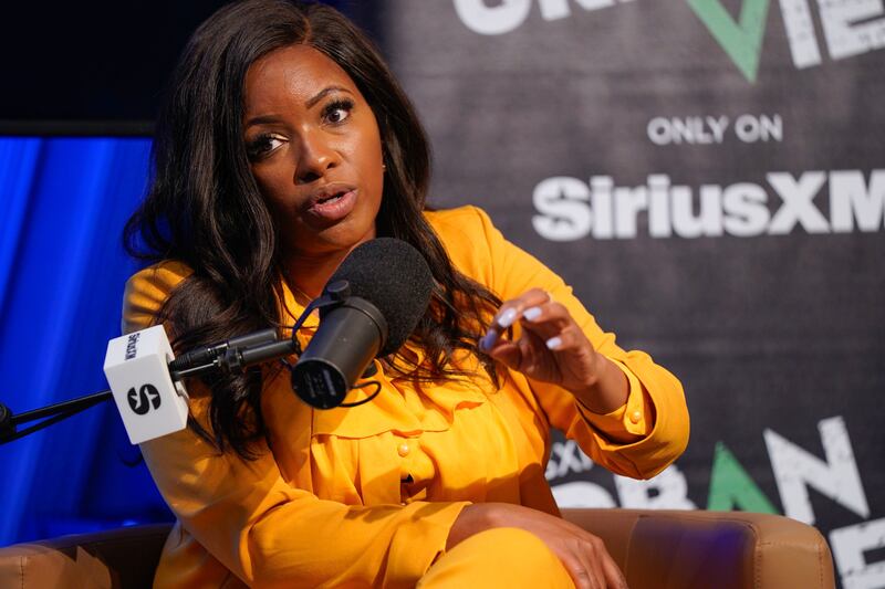 WASHINGTON, DC - MAY 08: Rep. Jasmine Crockett (D-TX) speaks at a SiriusXM Town Hall on May 08, 2025 in Washington, DC.
