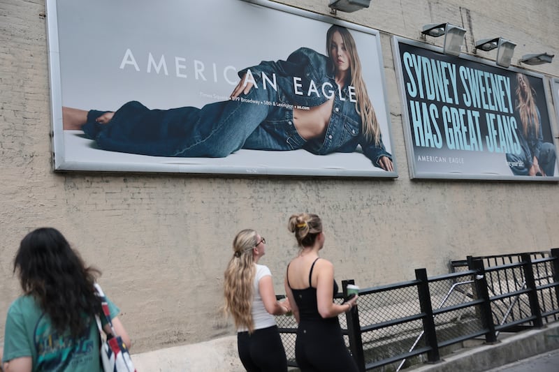 An ad from Sydney Sweeney's American Eagle campaign.