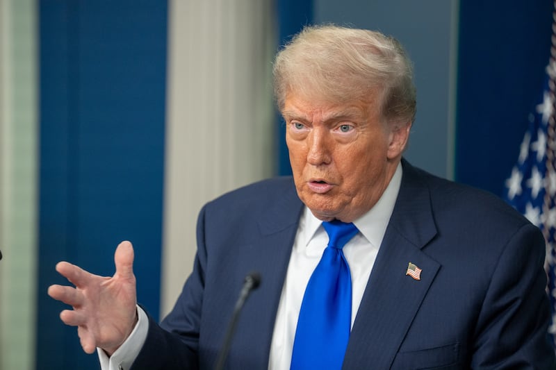 President Donald Trump speaks to the press at the White House in Washington, D.C., the United States, on June 27, 2025.