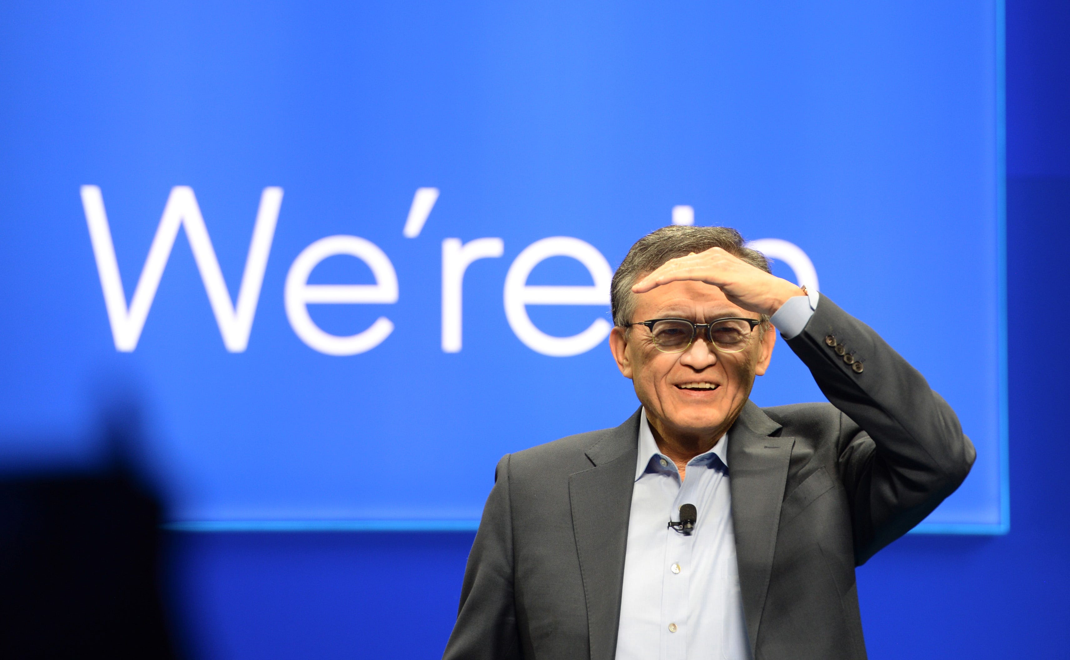 Intel's CEO with his hand over his eyes.