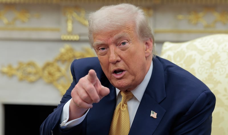 WASHINGTON, DC - JULY 22: U.S. President Donald Trump calls on a reporter during a meeting with Philippine President Ferdinand Marcos Jr. in the Oval Office at the White House on July 22, 2025 in Washington, DC. Trump and Marcos are expected to discuss trade tariffs, increasing security cooperation in the face of China’s growing maritime power in the West Philippine Sea and other topics. (Photo by Chip Somodevilla/Getty Images)