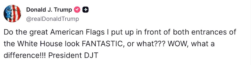 Donald Trump posts about his flags on Truth Social.