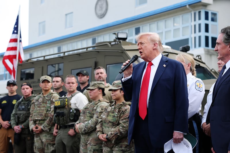 President Donald Trump gives remarks to law enforcement officers at the U.S. Park Police Anacostia Operations Facility on August 21, 2025 in Washington, DC.