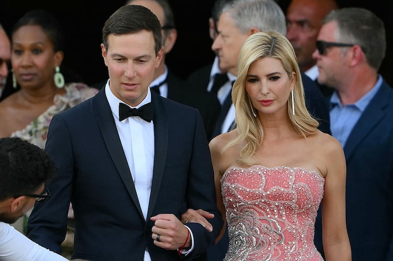 US businessman Jared Kushner and his wife Ivanka Trump leave the St Regis Hotel on the wedding day of Amazon founder Jeff Bezos with Lauren Sanchez, in Venice on June 27, 2025.  (Photo by Marco BERTORELLO / AFP) (Photo by MARCO BERTORELLO/AFP via Getty Images)