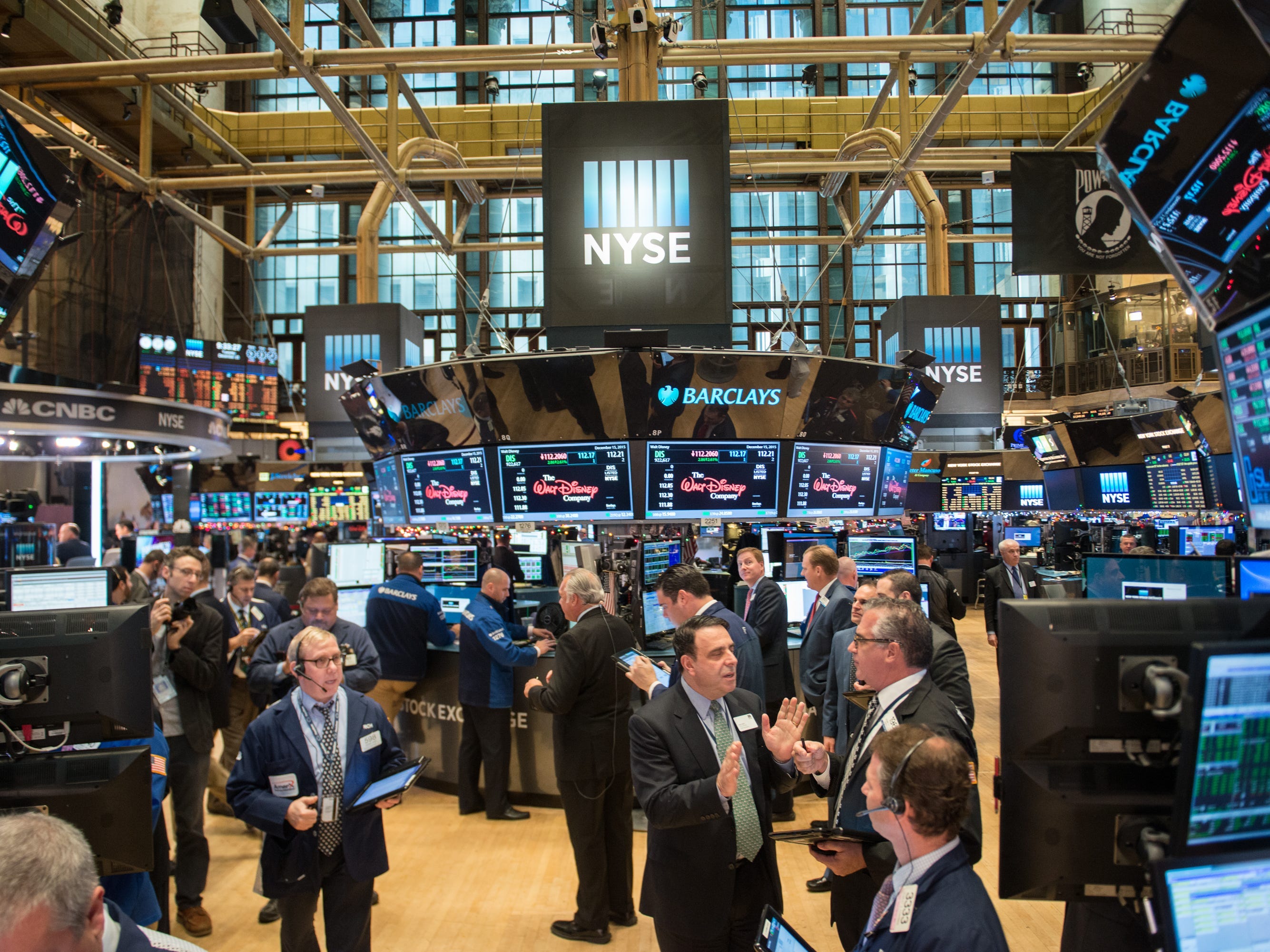 General view of atmosphere during the NYSE opening bell ceremony at the New York Stock Exchange on December 15