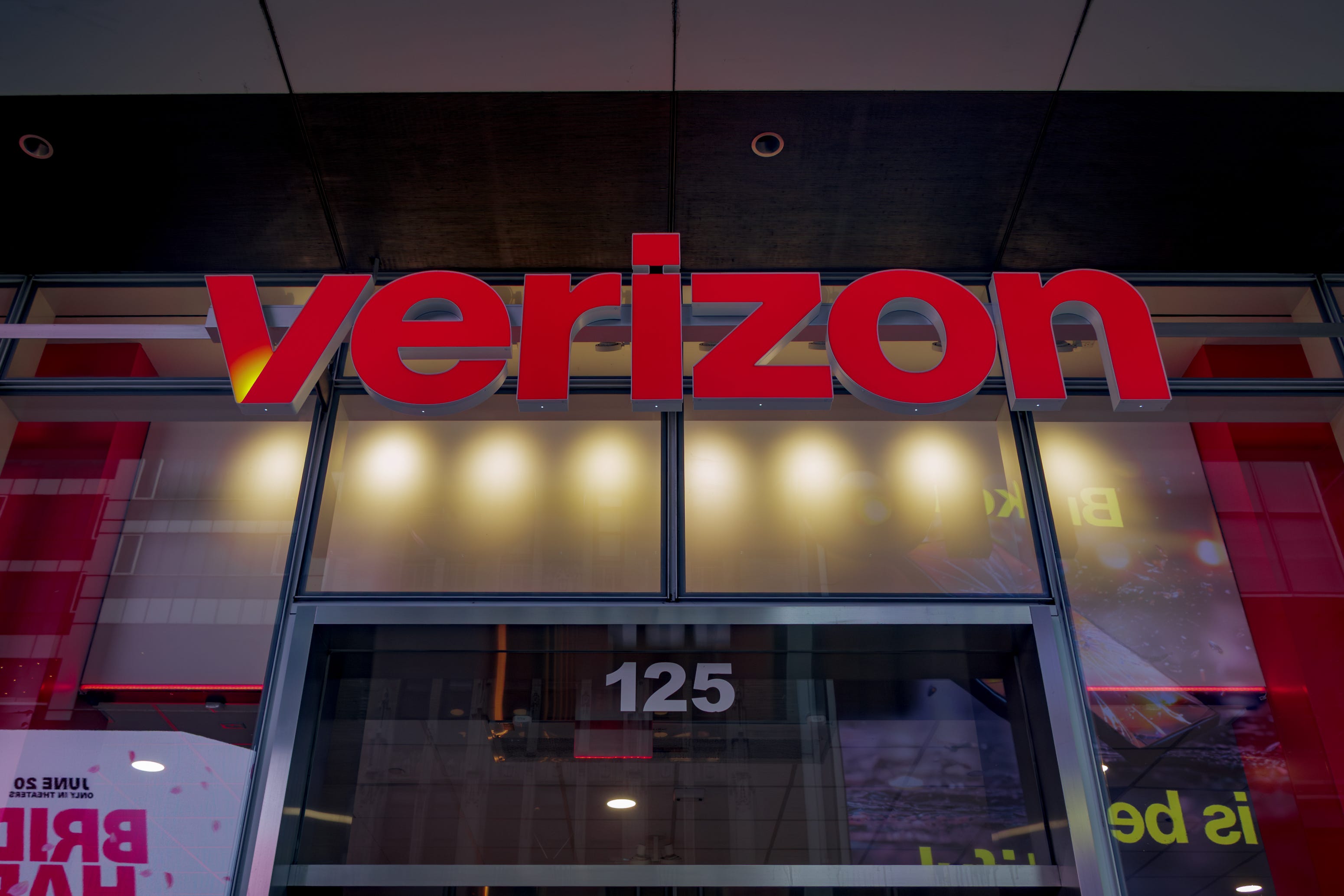 A sign at the entrance to a Verizon store in Midtown Manhattan.